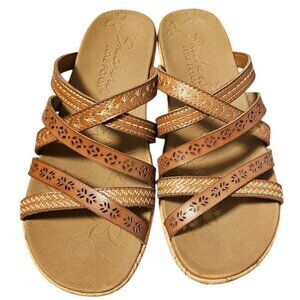 Skechers Luxe Foam Womens Cork Wedge Sandals With Laser-Cut Straps & Floral Inso
